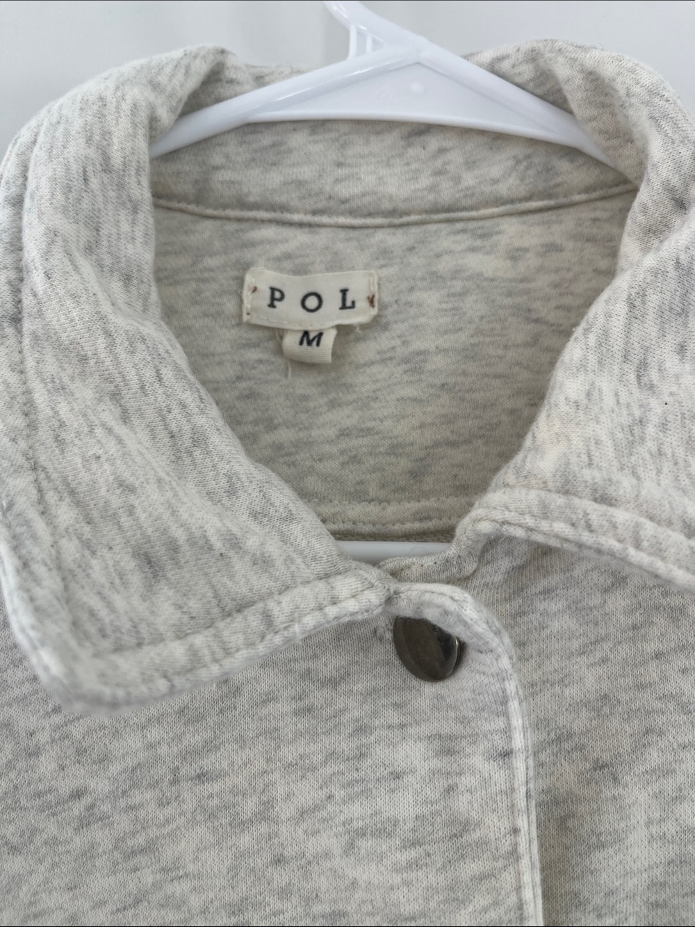 POL Cream Heather Gray Raw Hem Balloon Sleeve Crop Jacket Sweatshirt Shacket M - Picture 5 of 11